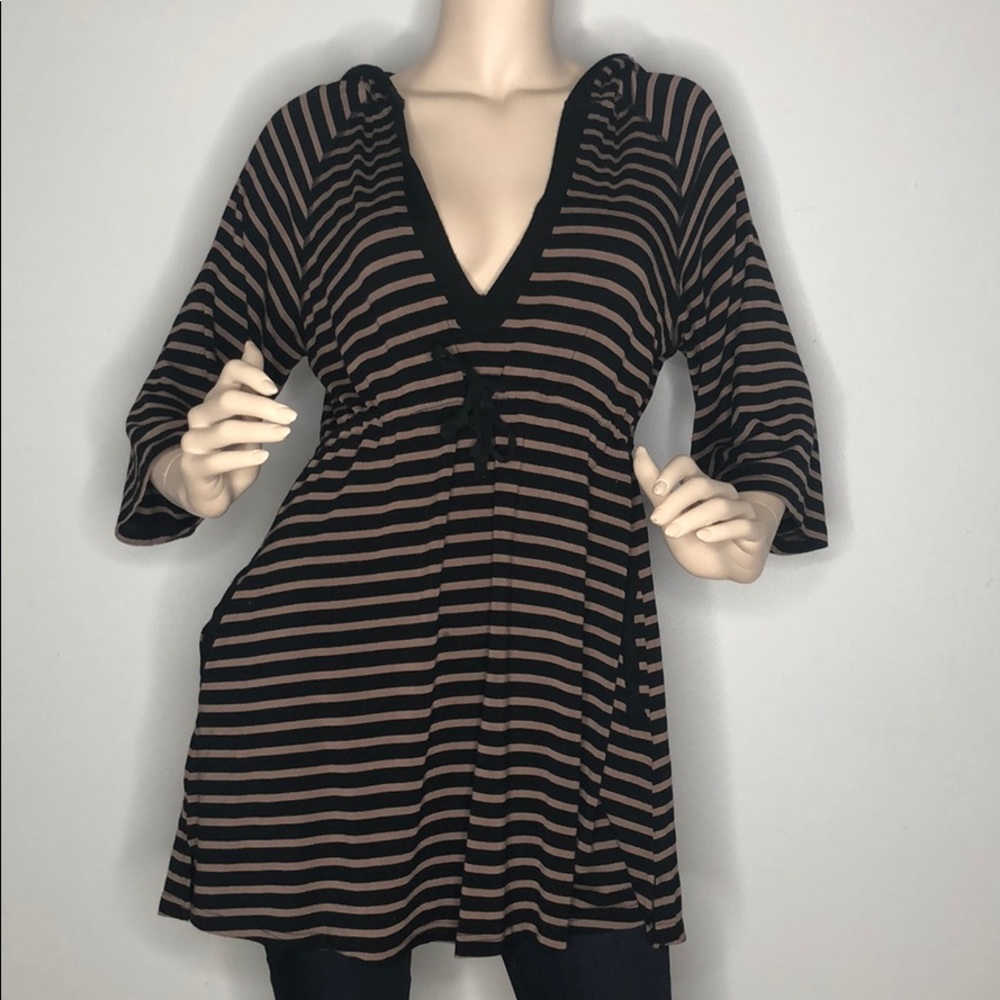 Striped tunic hooded top
